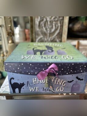 Happy Haunting black cat storage box Halloween decor